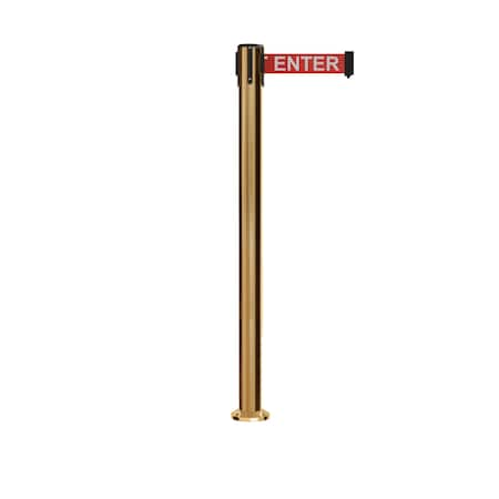 Stanchion Belt Barrier Fixed Base Sat.Brass Post 9ft.Red Caution Belt